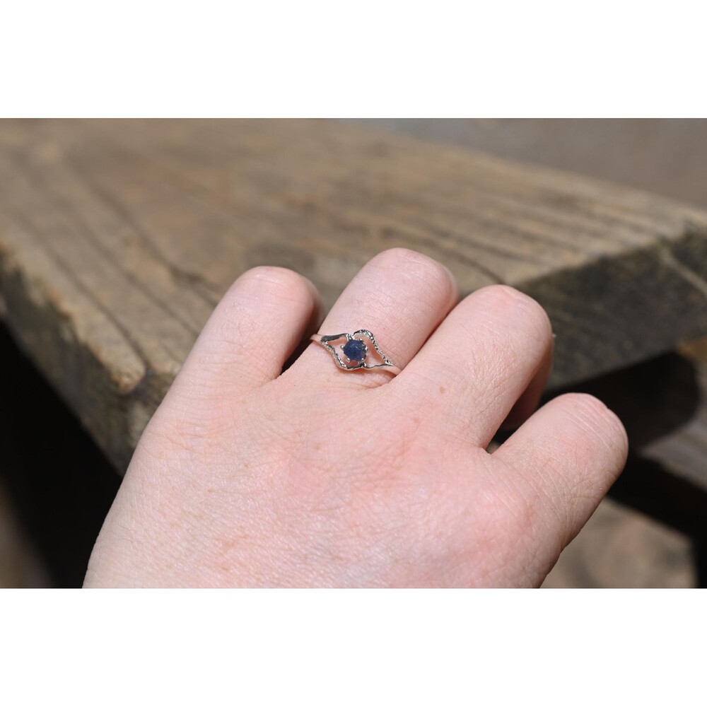 Dark Blue Burmese Sapphire Ring: Handmade Sterling Silver Solitaire size 9